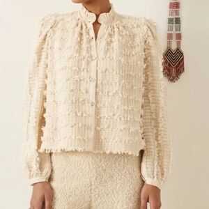 Alix of Bohemia Ana Snow Feather Shirt Small S Cream Fringe Boho Blouse Top
